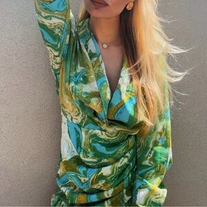 Green shirt swirl dress